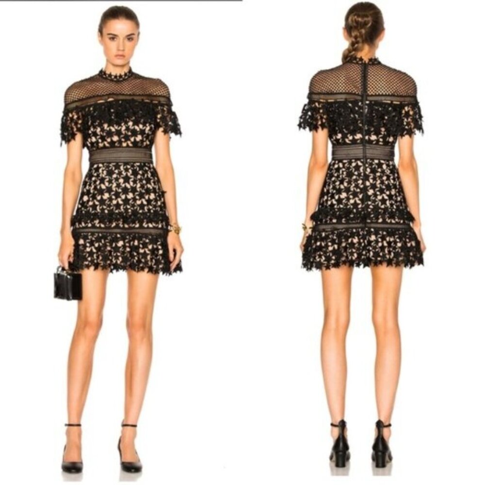 Self-Portrait Yolk Frill Star Guipure Lace Mini Dress